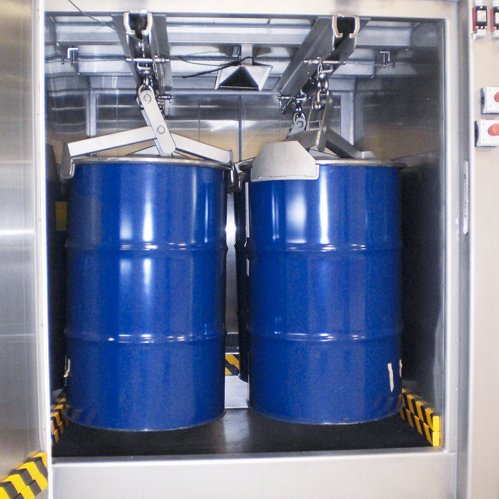 Ceiling conveyor system with barrel tongs