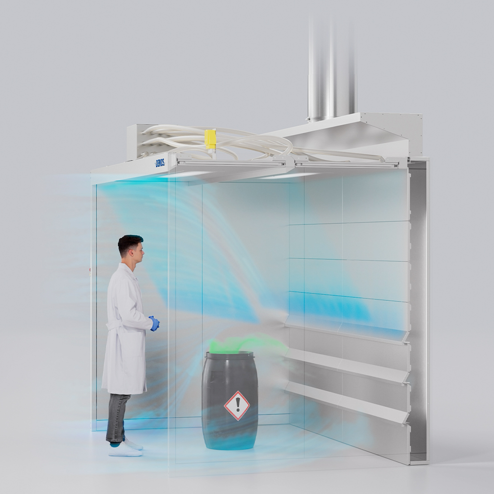 VARIO-Flow extraction cabin with displacement flow and stable supply air curtain