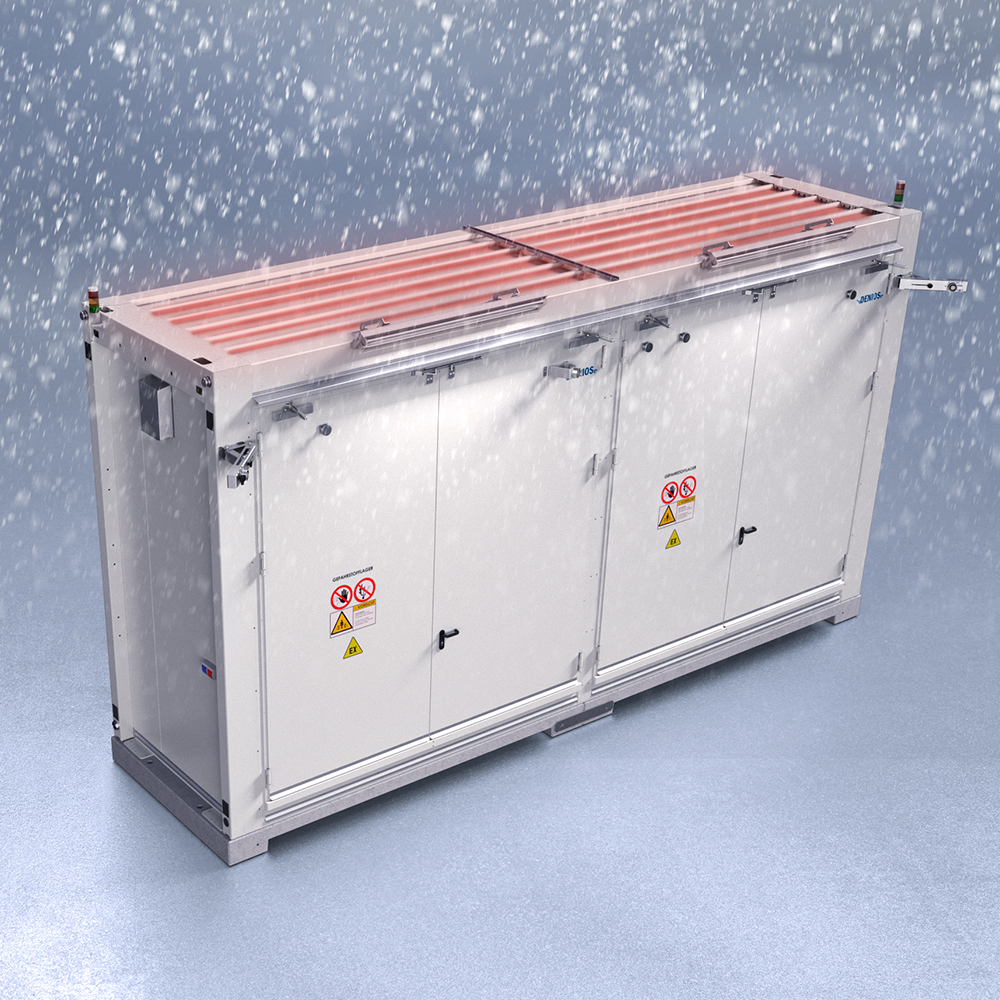 Walk-in room system from DENIOS with roof heating to protect against snow loads