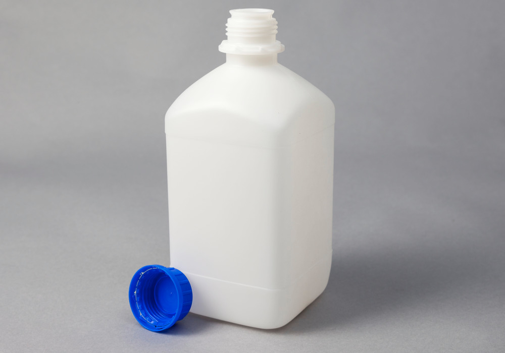Bottiglie a collo stretto in HDPE, squadrate, trasparente naturale, 2500 ml, 9 pezzi