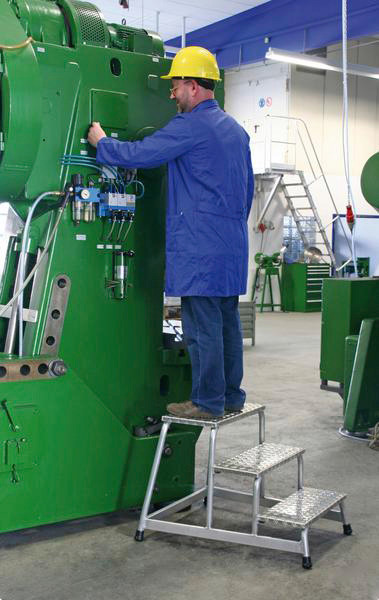 Piattaforma da lavoro in alluminio, fissa, 2 gradini, con piedini in plastica antiscivolo