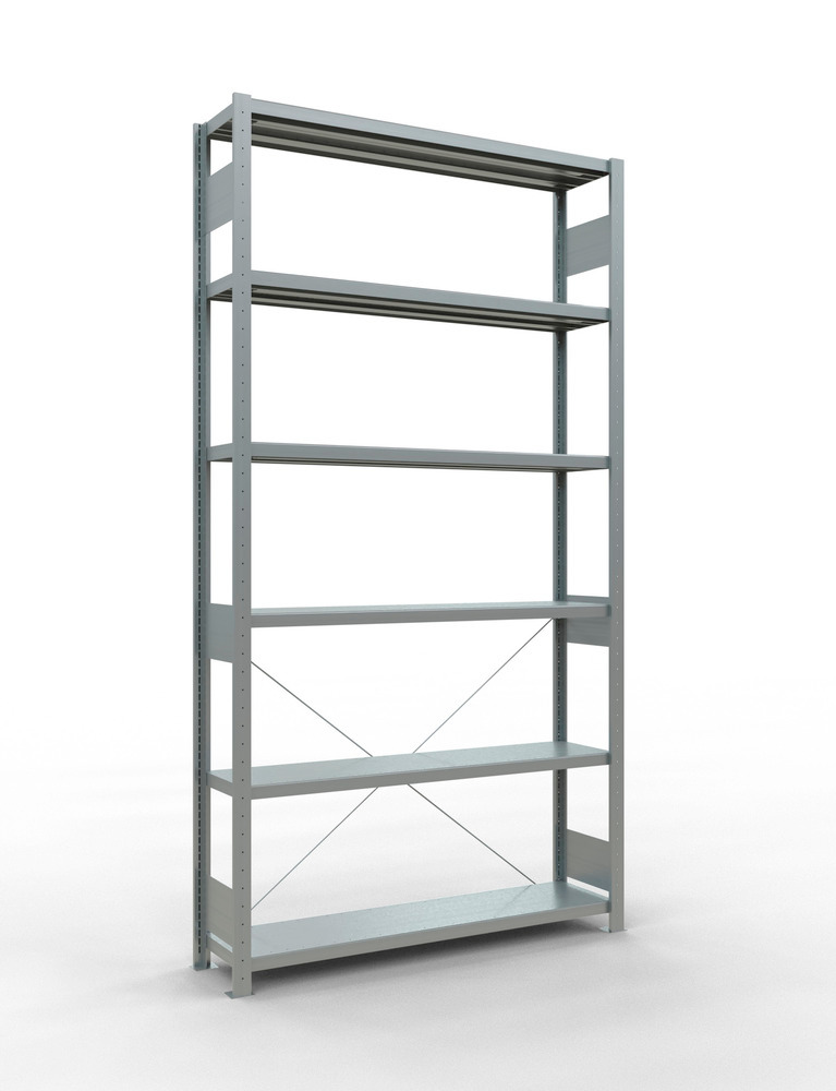 SCHULTE Fachbodenregal, Grundfeld, 6 Lagerebenen, Kreuzstrebe, Fachlast 250 kg, 1360 x 336 x 2500 mm