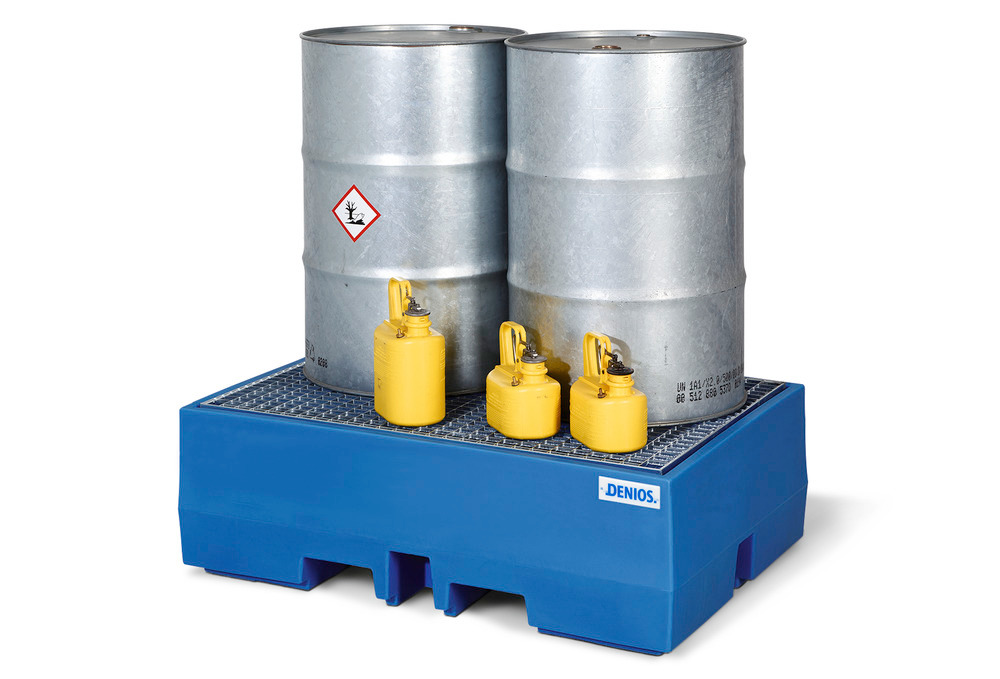 image: Bac de rétention PolySafe ECO-2, en polyéthylène (PE), caillebotis galvanisé, pour 2 fûts de 200 l