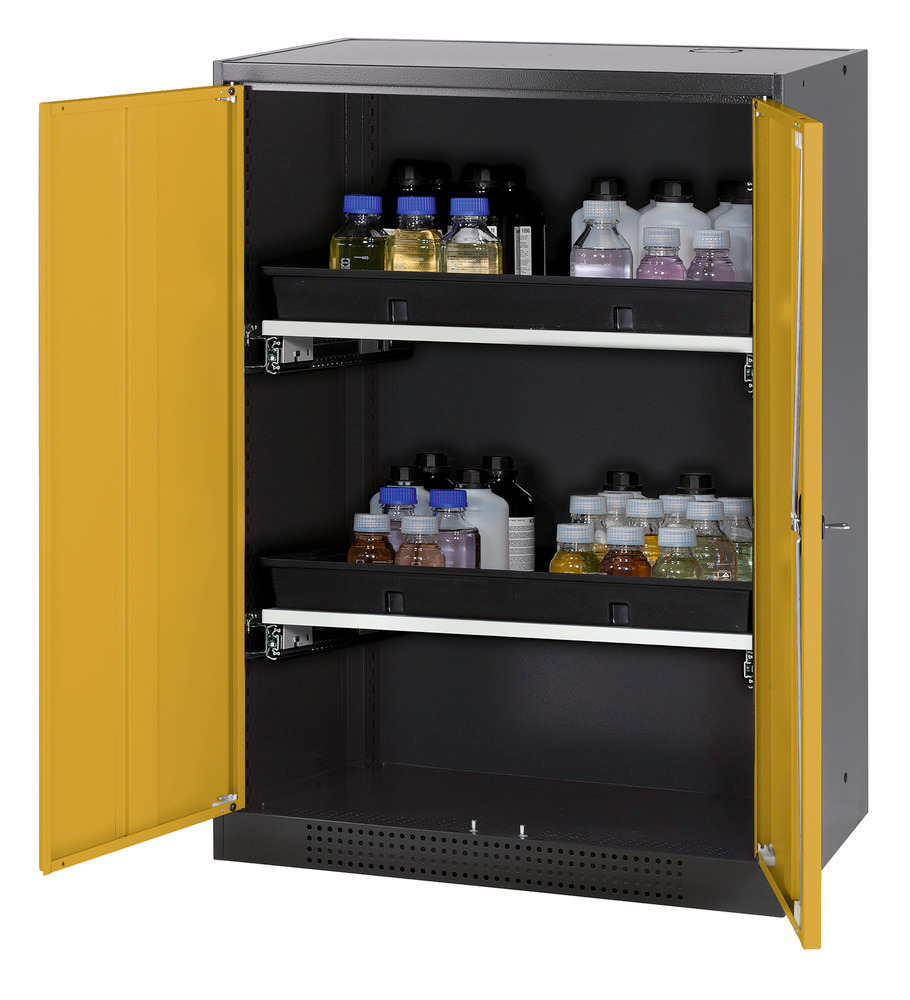 Armadio asecos Systema-T CS-82 x sost. chim., corpo antr., porte a batt. gialle, 2 cass. a mensola