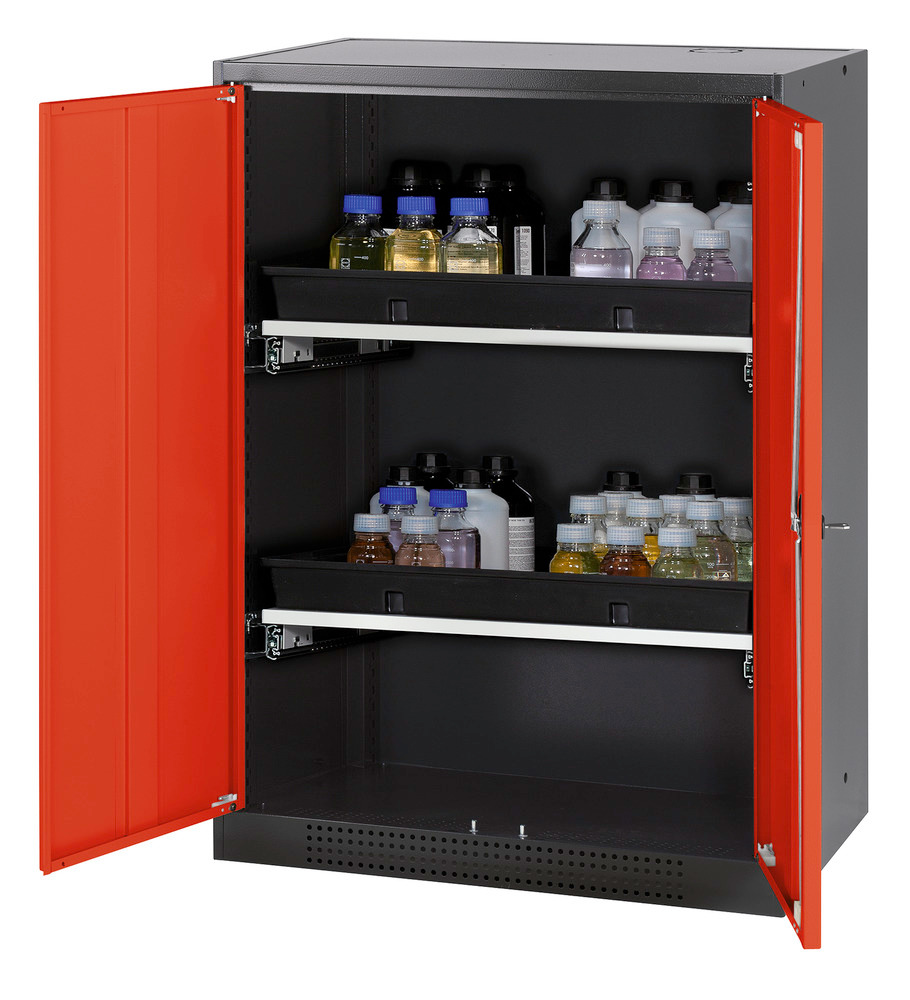 Armadio asecos Systema-T CS-82 x sost. chim., corpo antr., porte a batt. rosse, 2 cass. a mensola