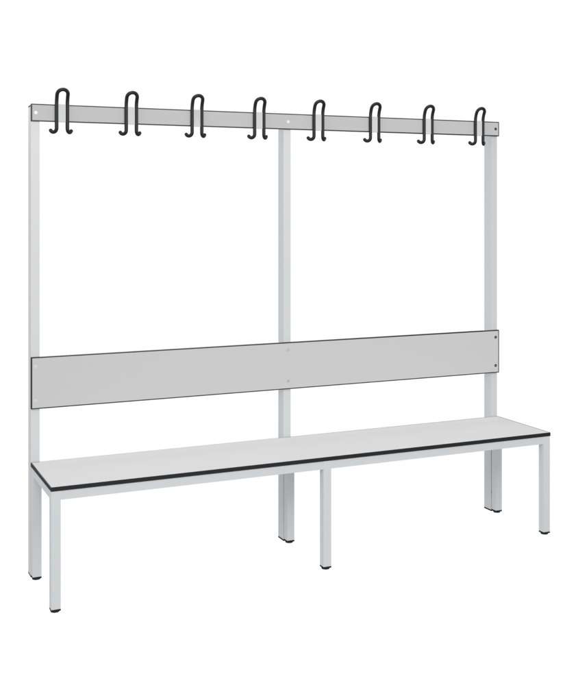 Panchina Basic per spogliatoio, schienale, superficie di seduta grigio chiaro, L 1960 mm