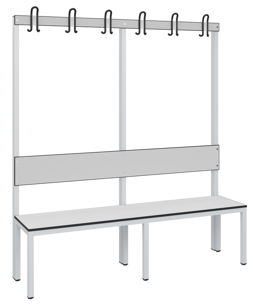 Panchina Basic per spogliatoio, schienale, superficie di seduta grigio chiaro, L 1500 mm