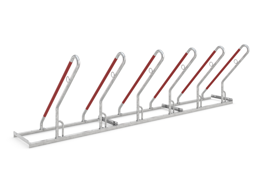 Rastrelliera per bici 0506 XBF, rivestimento in plastica, L 3000mm, da fissare con tasselli,6 posti