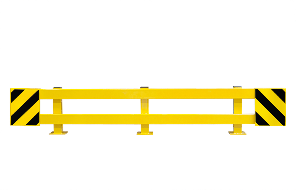 Profilo paracolpi a C per scaffal., estraibile fino a 2700 mm, rivestito in giallo con strisce nere