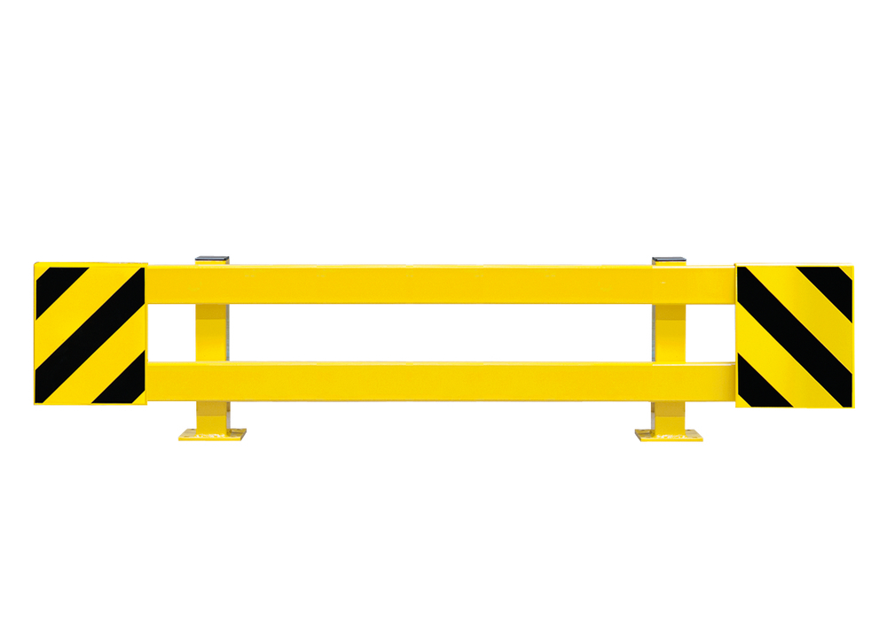 Profilo paracolpi a C per scaffal., estr. fino a 2100 mm, rivestito in plastica gialla, strisce nere