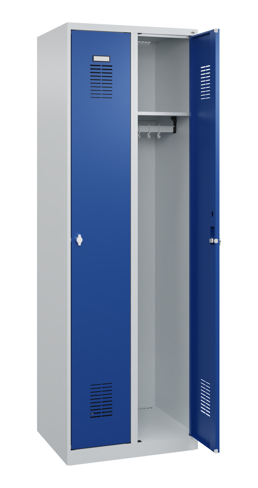 C+P Kleiderspind Basis, 2 Schrankabteile, 600 x 500 x 1850 mm, Türen blau