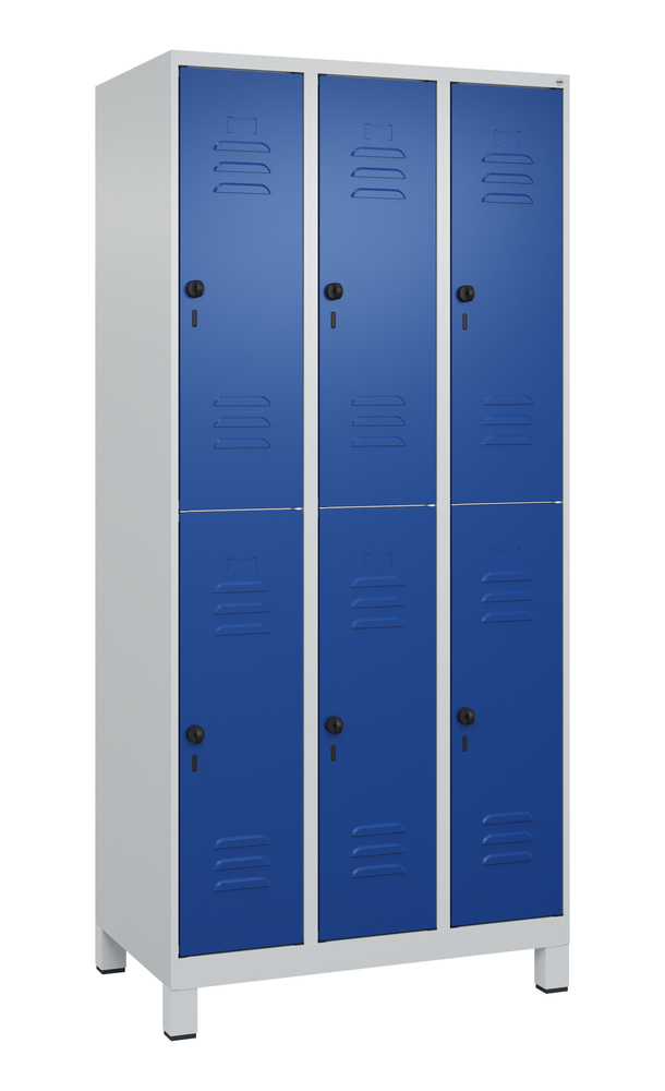 image: Armadietto spogliatoio a 2 piani Cabo C+P, 6 scomparti, 900 x 500 x 1950mm, piedini, porte blu