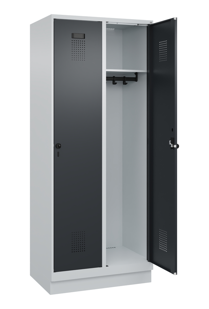 image: Šatňová skriňa C+P Cabo-Plus, 2 oddelenia, 800 x 500 x 1950 mm, čierno-sivá, s podstavcom
