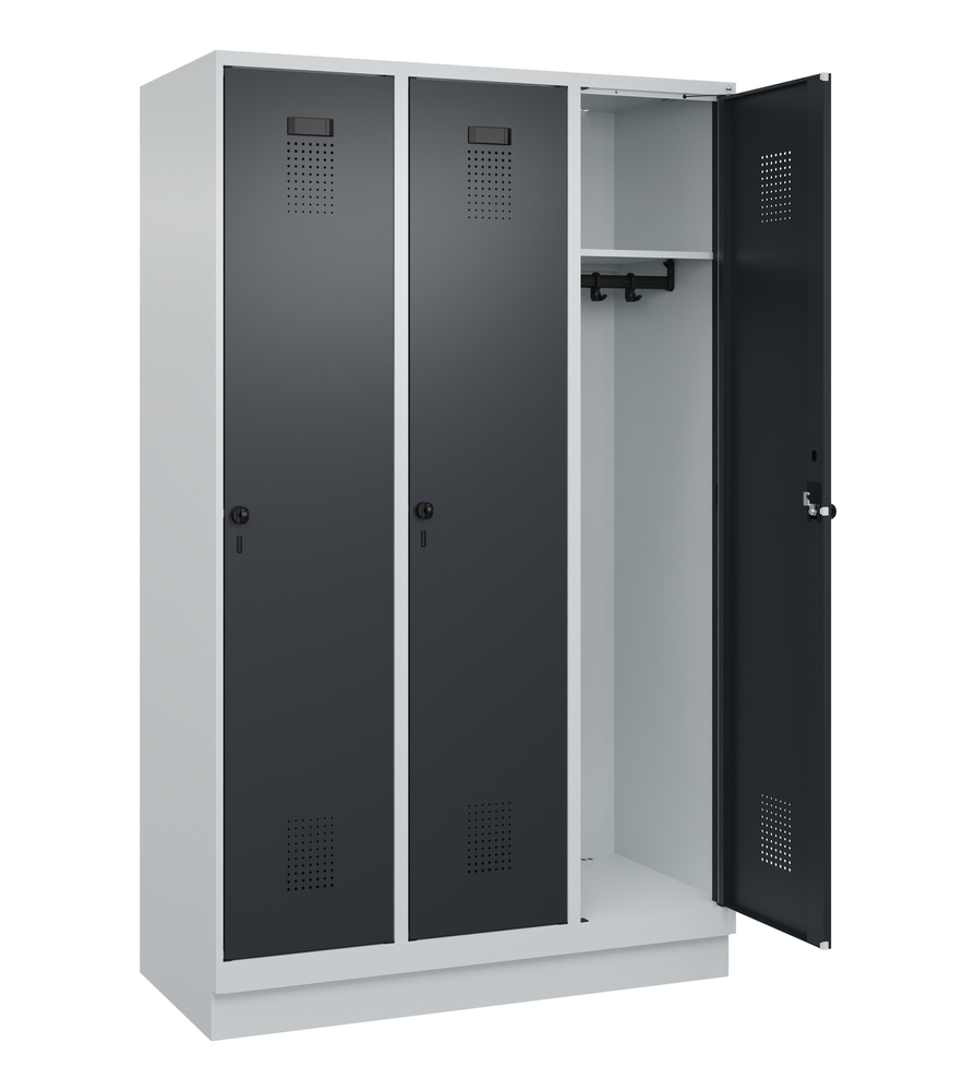 image: Arm. spogliatoio Cabo-Plus C+P, 3 scomparti, 1200x500x1950mm, grigio/grigio nerastro, con zoccolo