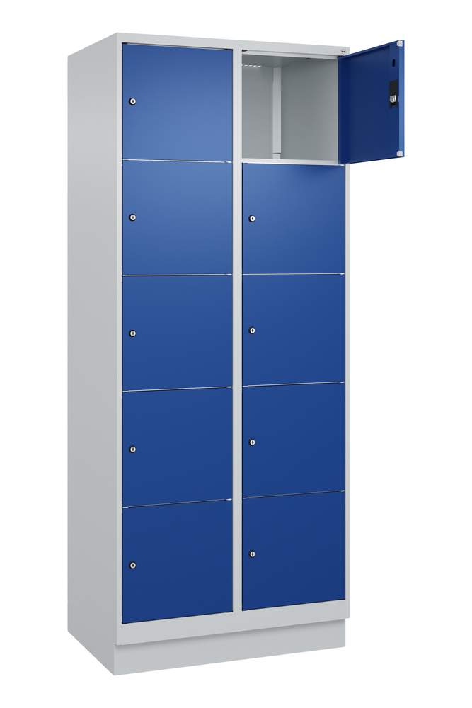 image: Skab Cabo, 5 rum oven på hinanden, 800 x 500 x 1950 mm, grå/blå, med sokkel