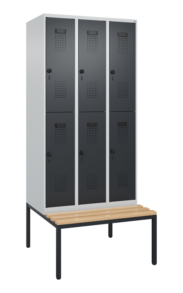 image: Arm. spogl. Cabo-Plus C+P a 2 piani con panca, 6 scomparti, 900x2120mm, porta grigio nerastro