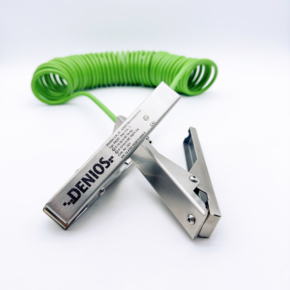 image: Cavo di terra DENIOS con pinza di m. terra 140mm140mm, cavo di 10m., verde, acciaio, 4 mm², ATEX