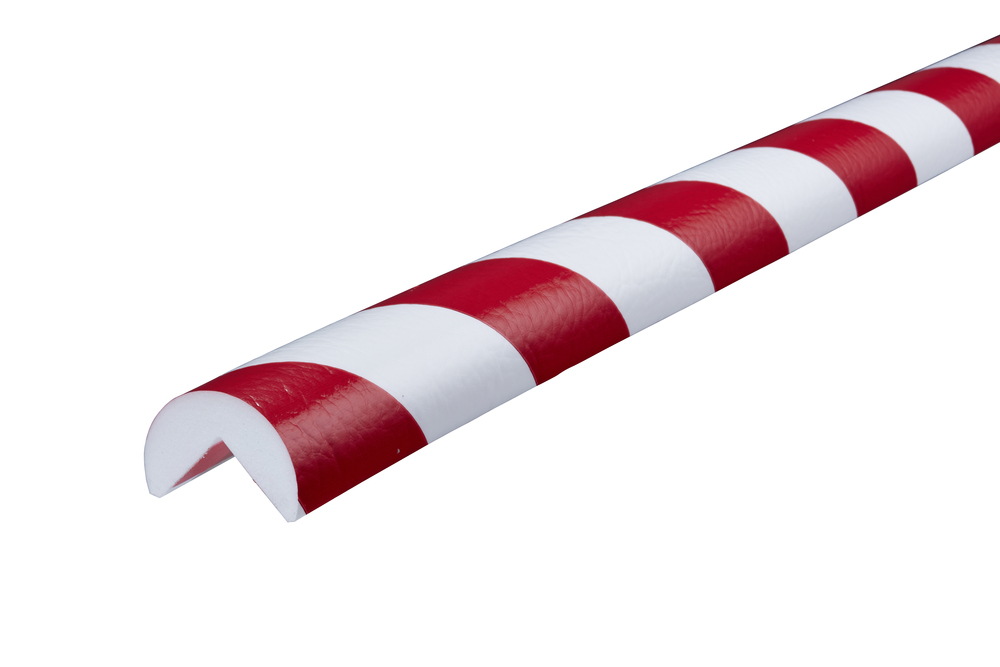Protezione angolare Knuffi®, tipo A+, autoadesiva, lunghezza 5 m, Ø 40 mm, rosso/bianco