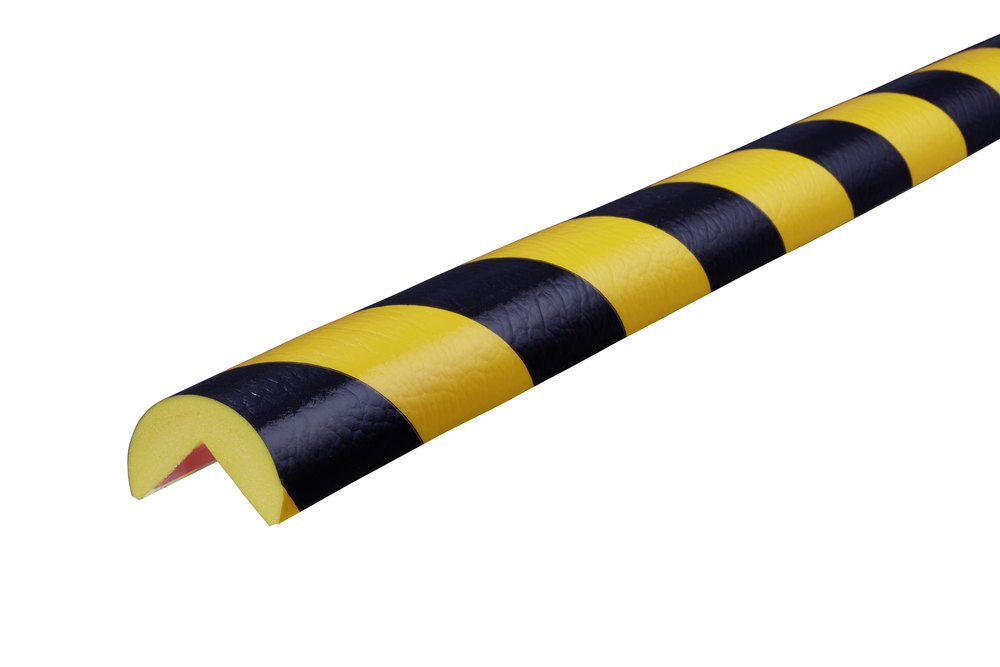 Protezione angolare Knuffi®, tipo A, autoadesiva, lunghezza 50 m, Ø 40 mm, giallo/nero