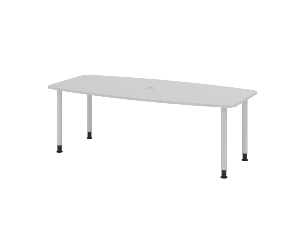 Tavolo per conf., piano a botte, struttura su quattro gambe, 2200 x 1030/830 x 720mm, grigio/argento