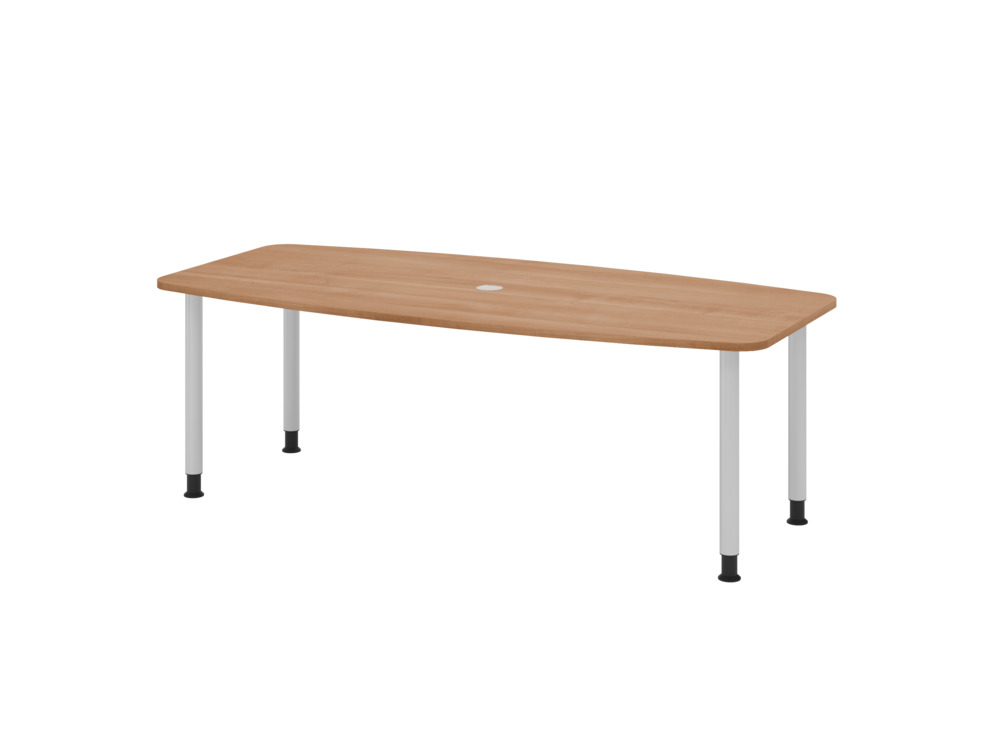 Tavolo per conf., piano a botte, struttura su quattro gambe, 2200 x 1030/830 x 720mm, noce/argento