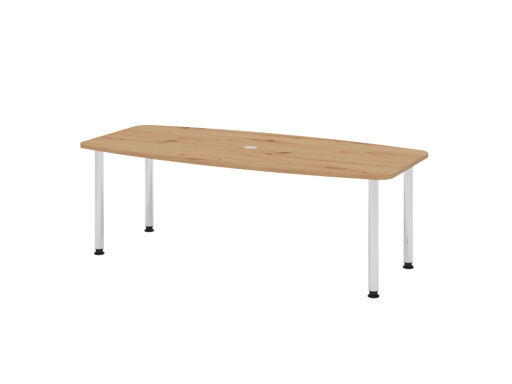 Tavolo per conf., piano a botte, struttura su quattro gambe, 2200 x 1030/830 x 720mm, rovere/cromato